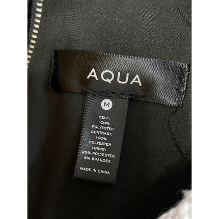Aqua Black White Tweed Short Sleeve Crew Neck Zip T Shirt Mini Shift Dress Sz M