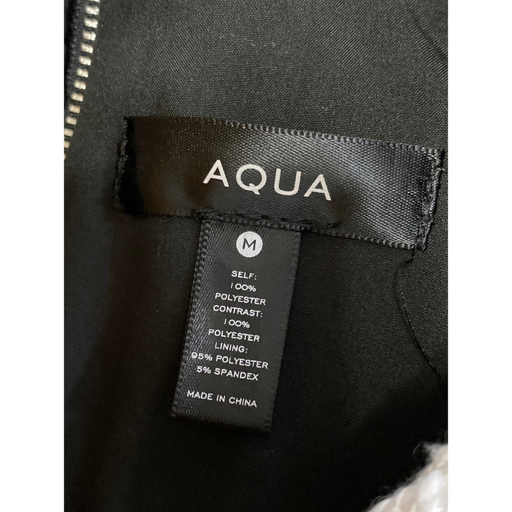 Aqua Black White Tweed Short Sleeve Crew Neck Zip T Shirt Mini Shift Dress Sz M