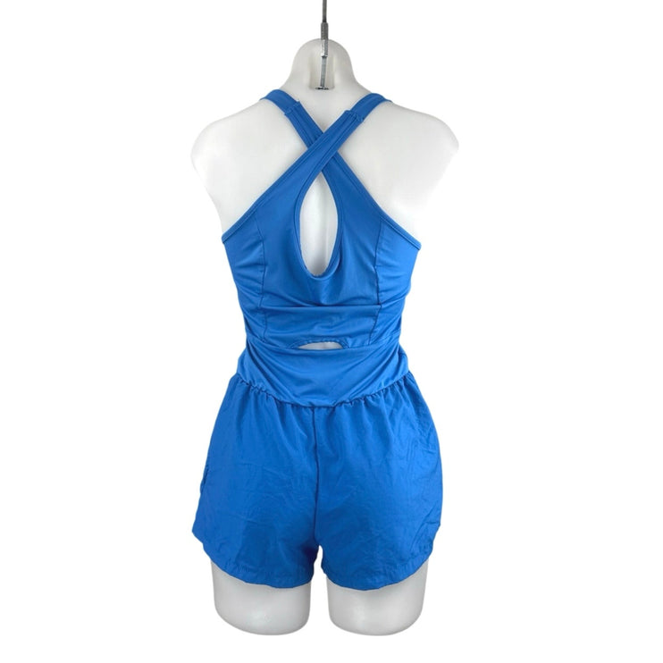 Women's Blue Sleeveless Cutout Scoop Neck Tennis Athletic Romper Shorts Size S