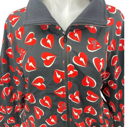 Love Moschino Black Red Thunder Hearts Long Sleeve Full Zip Sweatshirt Top Sz 4