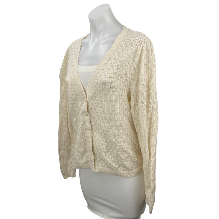 Old Navy Women's Cream Long Sleeve Button Up Pointelle Cardigan Sweater Top Sz L