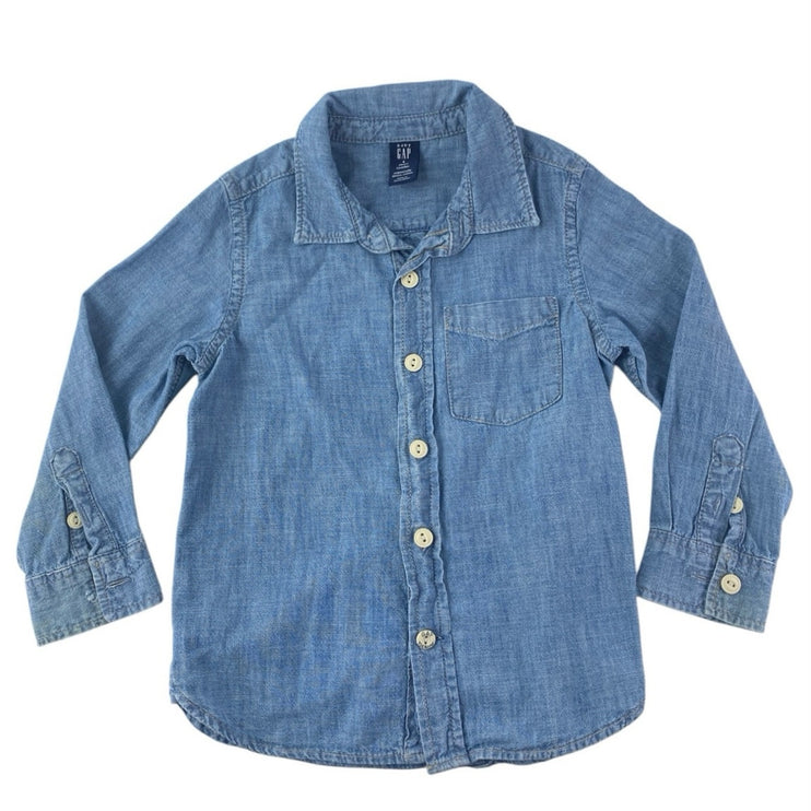 GAP Baby Kids Blue Denim Long Sleeve Button Down Pocket Shirt Top Size 4 Years