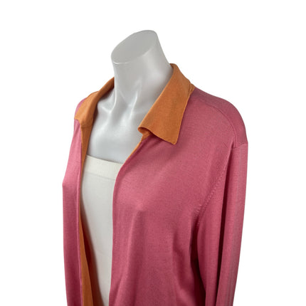 Real Clothes Women's Pink Coral Long Sleeve Collared Open Cardigan Sweater XL