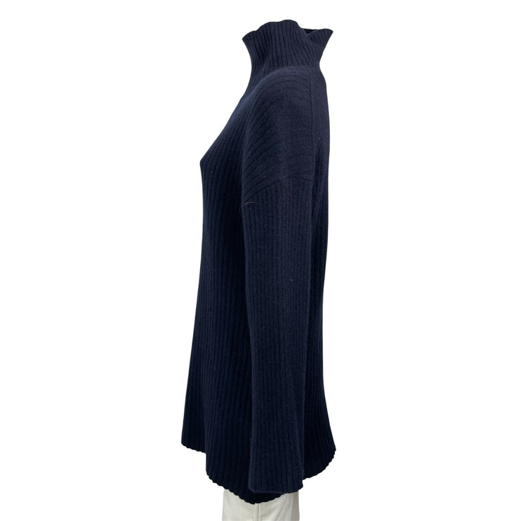 Reformation Dark Blue Long Sleeves Ribbed Knit Turtleneck Sweater Tunic Top XS