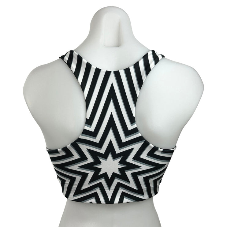 Terez Black White Starburst Print Racerback Activewear Fitness Sports Bra Size S