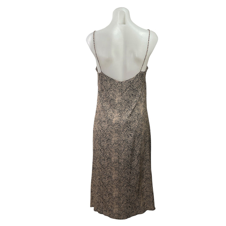 MNG Mango Beige Leopard Animal Print Sleeveless Slit Cami Tank Midi Dress Size 6