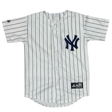Majestic Kids Boys White New York Yankee #2 MLB Button Up Jersey Top Size M