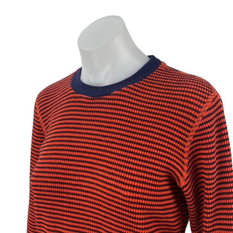 Re/Done Women's Red Ribbed Knit Striped Crewneck Long Sleeve Sweater Top Size S