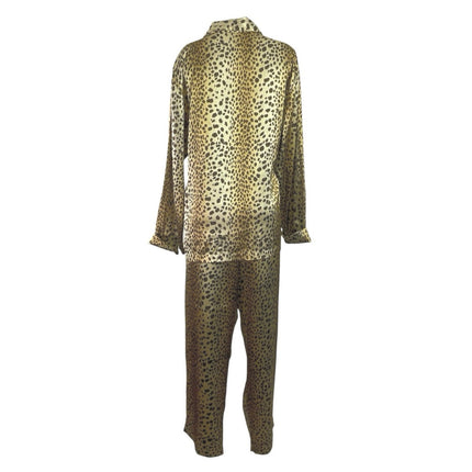 Victoria's Secret New Glam Leopard Satin Button Up Shirt Pajama Sleepwear Set L