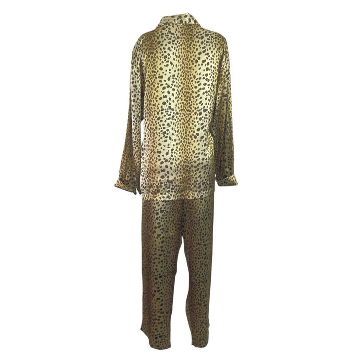 Victoria's Secret New Glam Leopard Satin Button Up Shirt Pajama Sleepwear Set L