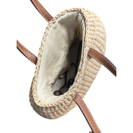 Sea and Grass Inner Drawstring Mini Straw Hyacinth Woven Tote Basket Handbag OS