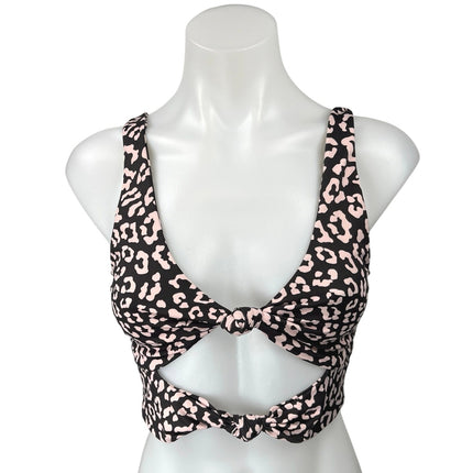 Beach Riot Black Cream Animal Leopard Print Knot Athletic Sports Bra Top Size M