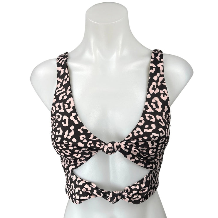 Beach Riot Black Cream Animal Leopard Print Knot Athletic Sports Bra Top Size M