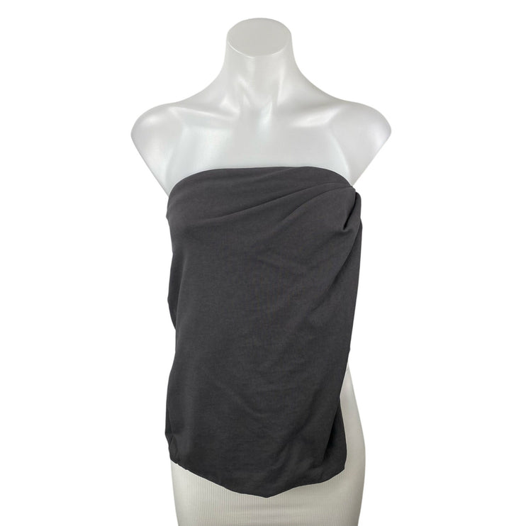 Zara Women's Gray Asymmetric Draped Ruched Sleeveless Tube Bandeau Crop Top Sz S