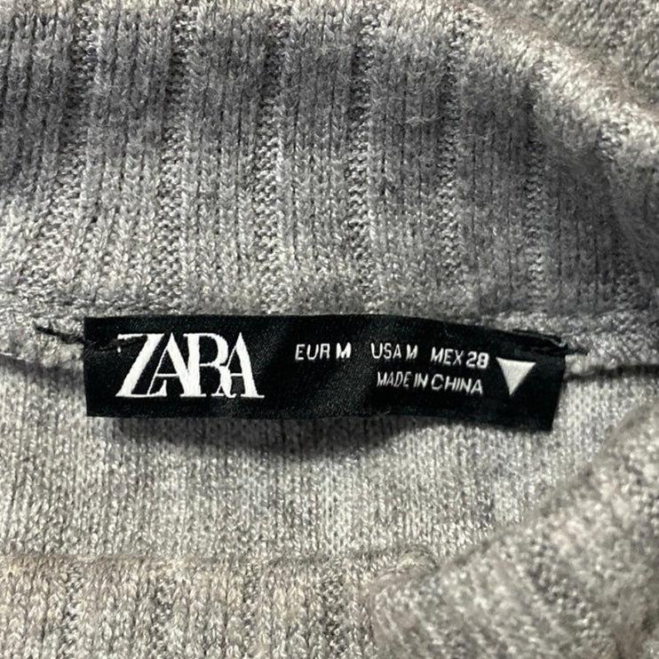 Zara Gray Rib Knit Jeweled Rhinestone Fringe Long Sleeve Mini Bodycon Dress Sz M