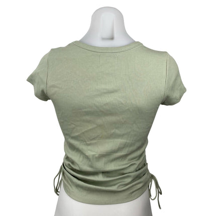 Anthropologie Maeve Green Ribbed Knit Ruched Short Sleeve T Shirt Tee Top Size S