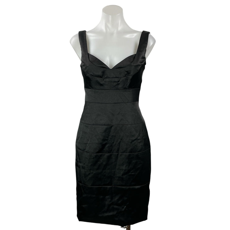 London Times Black Sleeveless Silk Satin Sweetheart Bandage Mini Bodycon Dress 4