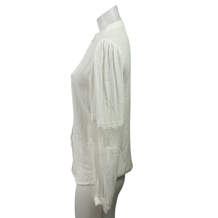 MNG Mango Women's White Pintuck Long Sleeve Button Down Blouse Shirt Top Size 4