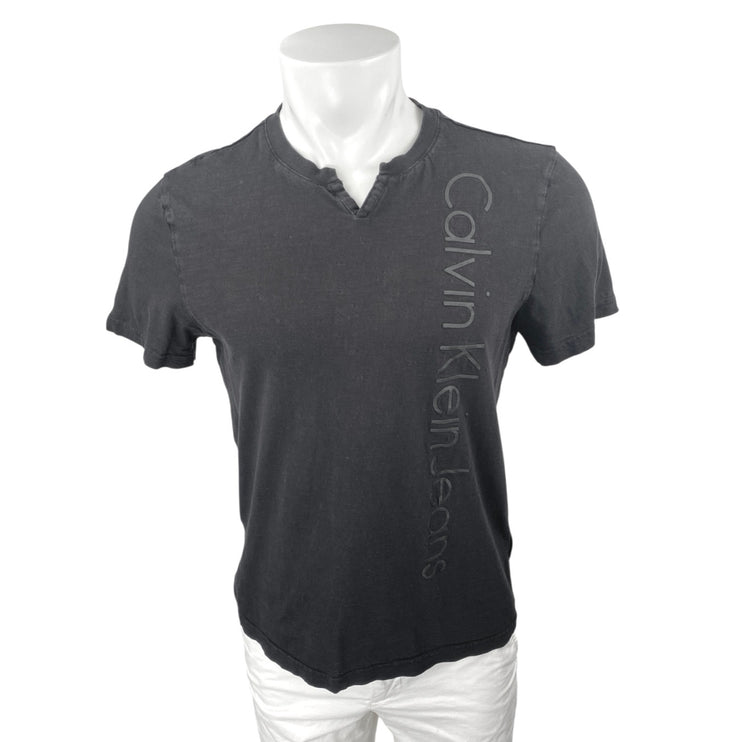Calvin Klein Jeans Men's Black Short Sleeve Notch Logo T Shirt Tee Top Size S