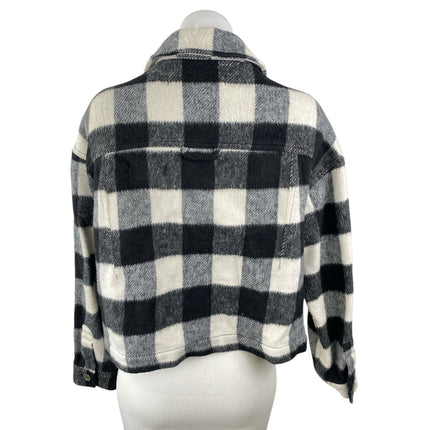 Zara Women's Black White Plaid Long Sleeve Cropped Shirt Jacket Shacket Size M