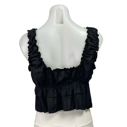 Victoria + Sophia Black Ruffle Sleeveless Tie Tiered Tank Cami Crop Top Size S