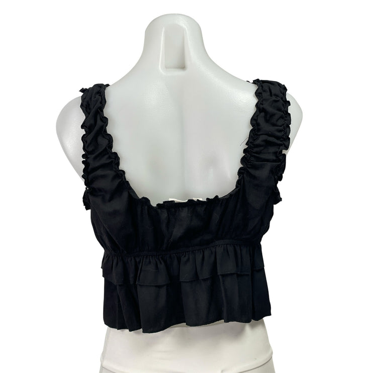 Victoria + Sophia Black Ruffle Sleeveless Tie Tiered Tank Cami Crop Top Size S