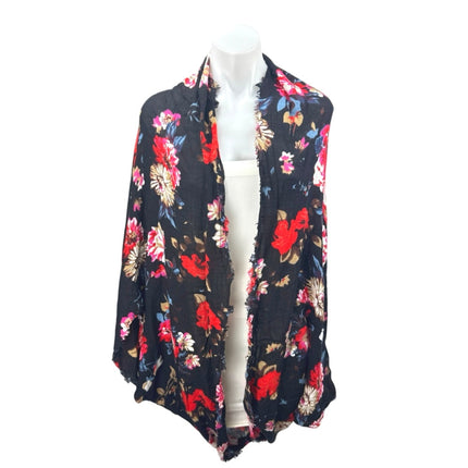Free People Sammy Black Multicolor Frayed Edge Open Front Kimono Cardigan Top OS