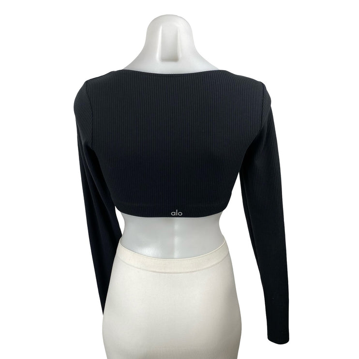 Alo Yoga Ribbed Define Scoop Neck Long Sleeve Crop Athletic Activewear Bra Top S