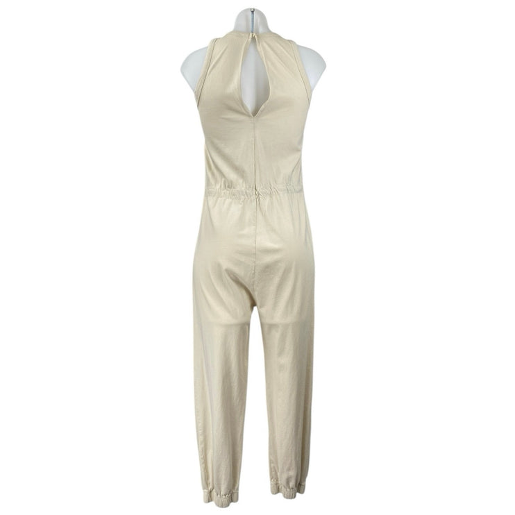 Zara Womens Cream Sleeveless Racerback Drawstring Tapered Romper Jumpsuit Size S