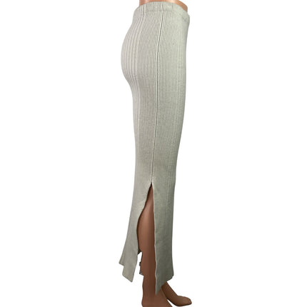 Maria Dora Womens Beige Cashmere Ribbed Knit Stretch Slit Maxi Bocycon Skirt M