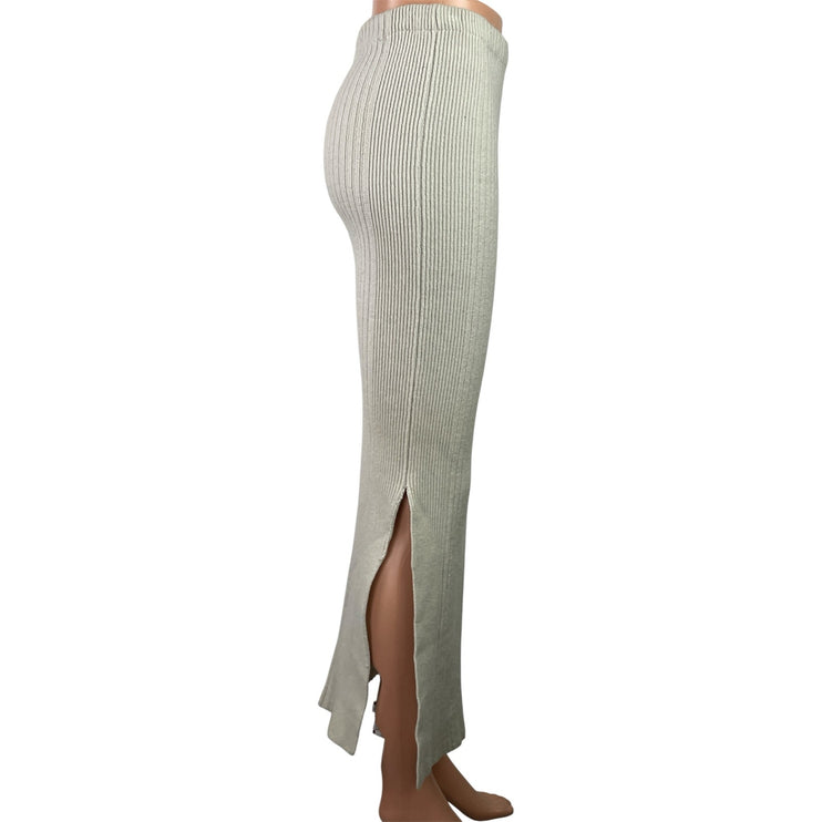 Maria Dora Womens Beige Cashmere Ribbed Knit Stretch Slit Maxi Bocycon Skirt M