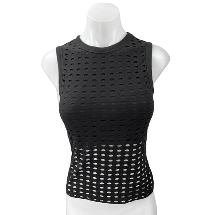 Alexander Wang Women's Black Sleeveless Laser Cut Crew Neck Stretch Tank Top S