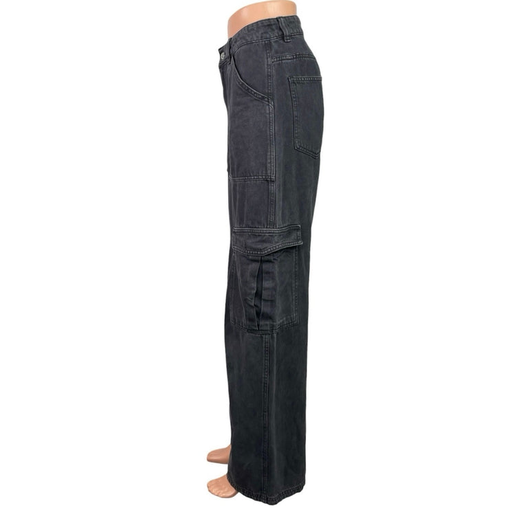 Weekday Julian Womens Black High Rise Wide Leg Utility Cargo Denim Jeans Size 36