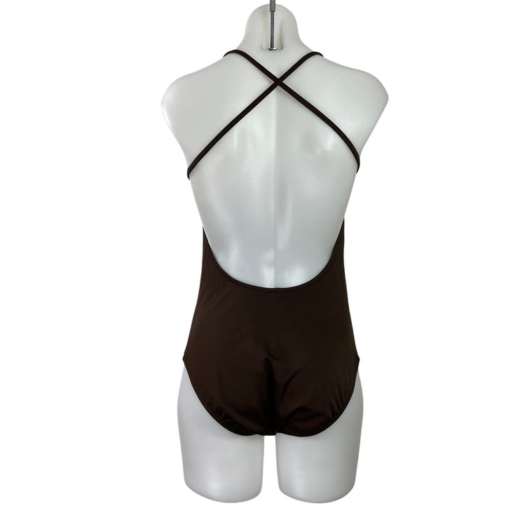 J.Crew Women's Brown Open Back Ring V Neck One Piece Swimsuit Swimwear Size 8