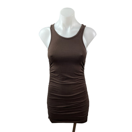 Aritzia TNA Brown High Neck Sleeveless Rucked Tank Cami Mini Bodycon Dress XS