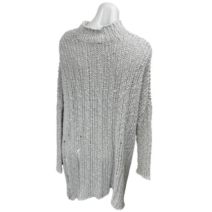 Free People Gray Open Knit Long Sleeve High Low Mock Neck Sweater Top Size XS