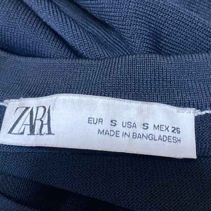 Zara Women's Blue Knit Short Puff Sleeve Crew Neck T-Shirt Blouse Top Size S