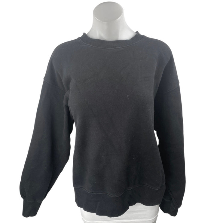 Aritzia TNA Women's Black Fleece Long Sleeve Crew Neck Sweatshirt Top Size 2