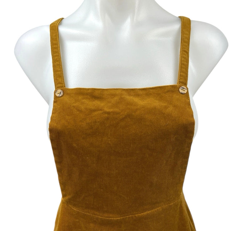 Zara Brown Corduroy Sleeveless Square Neck A Line Mini Overall Dress Size XS