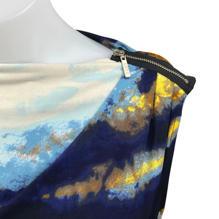 DKNY Multicolor Sleeveless Abstract Tie Dye Zip Shoulder Boat Neck Blouse Top XS