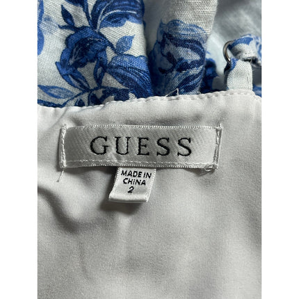 Guess Women's Blue Floral Paisley Ruffle Sleeve Sweetheart A Line Maxi Dress 2