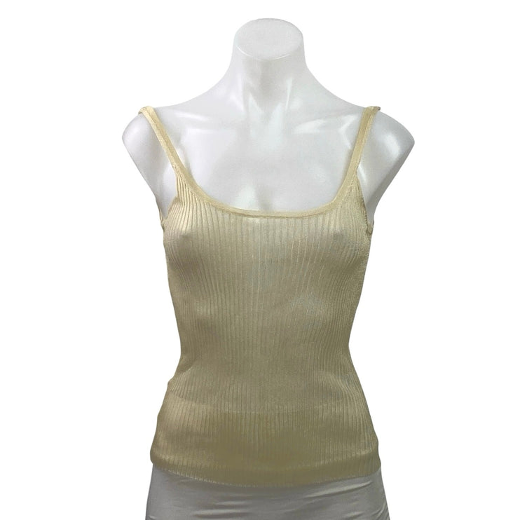 J.Crew Women's Cream Ribbed Knit Semi Sheer Scoop Neck Cami Tank Top Size S