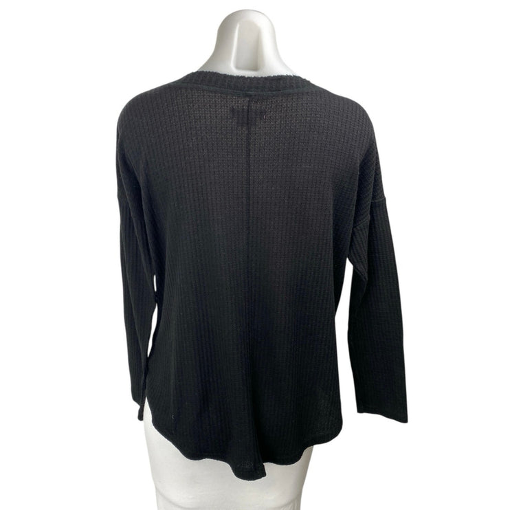 Isaac Mizrahi Black Rib Knit V-neck Button Down Long Sleeve Cardigan Sweater S