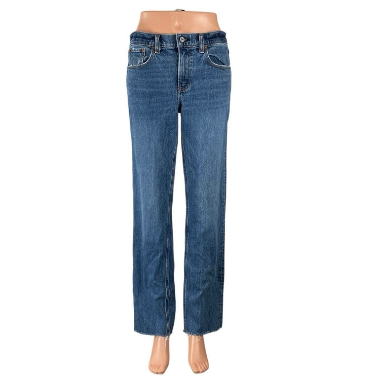 Abercrombie & Fitch Blue Raw Hem Mid Rise 90's Straight Denim Jeans Pants Sz 27