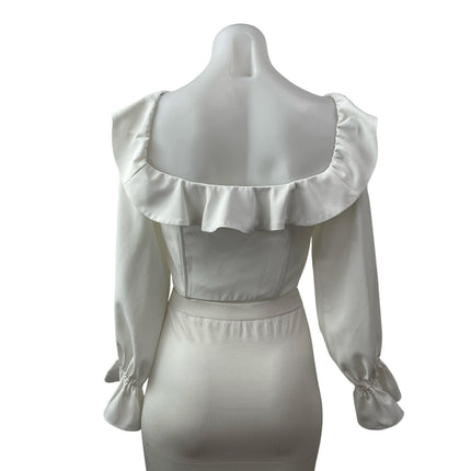 Victoria + Sophia Women's White Ruffled Long Sleeve Bustier Corset Crop Top Sz M