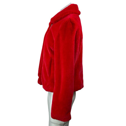 Bagatelle NYC Women's Red Faux Fur Fleece Asymmetric Zip Sweater Jacket Size M