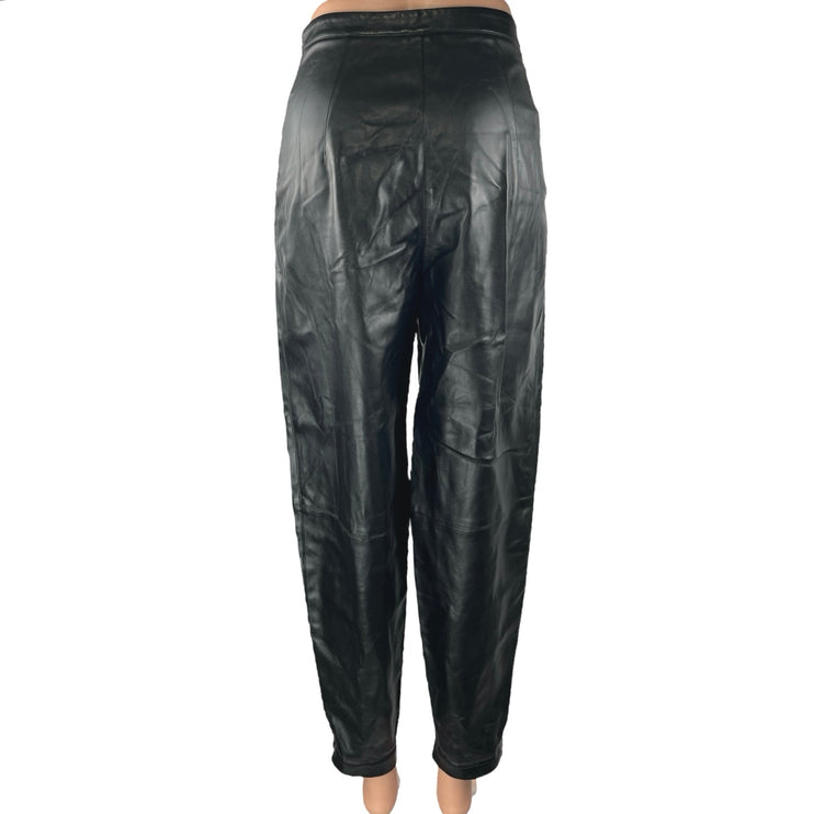 12 Storeez Black Faux Vegan Leather Straight Tapered High Rise Trousers Pants XS