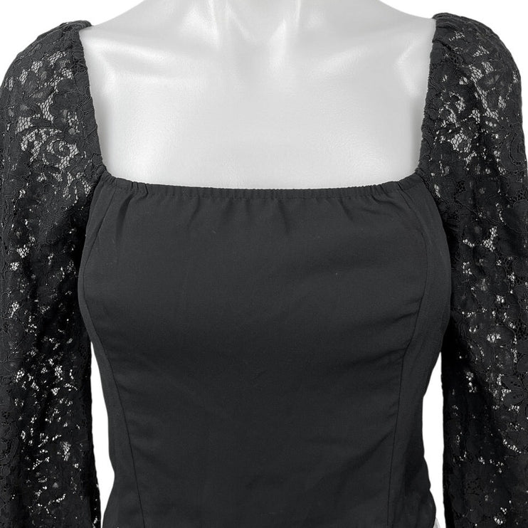 Abercrombie & Fitch Black Lace Long Sleeve Square Neck Crop Blouse Top Size S