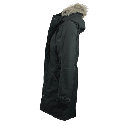 The North Face Tremaya Black Down Faux Fur Hooded Button Down Parka Jacket Sz XS