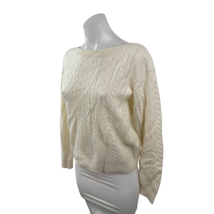 Aritzia Sunday Best Wool Cream Cable Knit Boat Neck Long Sleeve Sweater Top Sz S